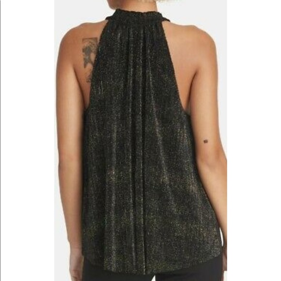 Rachel Roy Black Metallic Gold Button Keyhole Front Pleated Swing Tank Top XS - Picture 2 of 7